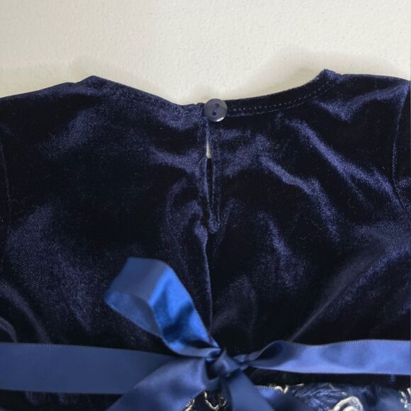Rare Editions Navy Blue Velvet Lace Rhinestone Dress Bottom Set Girls 6-9 Months - Picture 5 of 13